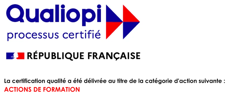 Qualiopi, processus certifié, République française. La certification qualité a été délivrée au titre de la catégorie d'action suivante : actions de formation.